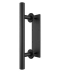 Side view of Two Piece Twelve Inch Pull And Flush Barn Door Handle Set In Black For Gates Garages Sheds And Furniture Rustic Two Sided Design