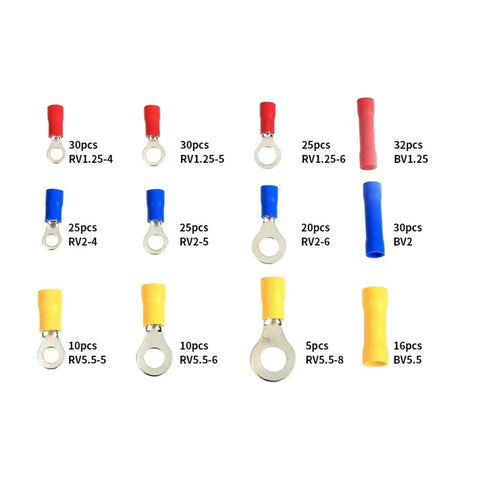 Huge 258-Piece Assorted Ring And Butt Wire Crimp Terminals Kit With Insulated Electrical Cable Connectors For Cars And Trucks AWG22-10 Range ring and butt terminals