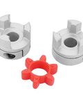 Built Like A Tank Heavy Duty Flexible Shaft Coupler Rock Solid Jaw Coupler for Compressors Pumps and Hydraulics with red insert.