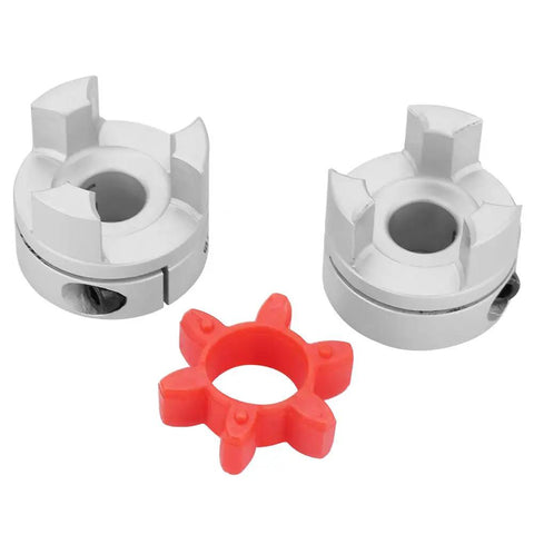 Built Like A Tank Heavy Duty Flexible Shaft Coupler Rock Solid Jaw Coupler for Compressors Pumps and Hydraulics with red insert.