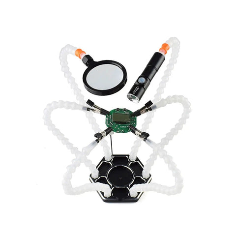 Pro Grade Third Hand Soldering Stand With Magnifier LED Light, PCB Holder, Flexible Gooseneck Arms, 6 Pack for Electronics Repair