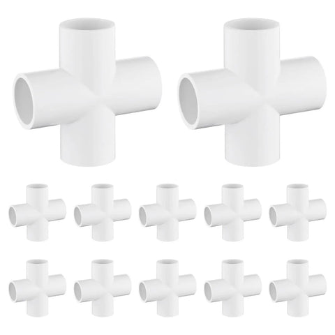 12 Pack Three Quarter Inch PVC Cross Fittings Furniture Grade Four Way UV Resistant For SCH40 Pipe Built For Easy DIY Projects