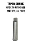 Five Eighths Inch High Speed Steel Taper Shank Chucking Reamer With Straight Flute showing Morse Taper fit close-up.