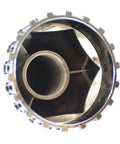 Interior view of Chrome 33mm ABS Plastic Screw On Lug Nut Covers Caps With Flange For Semi Truck Two Seven Eighths Inch Height