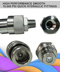 Elifecenter 3/8 NPT hydraulic quick-connect coupler set, stainless steel with knurled sleeve, front and side views.