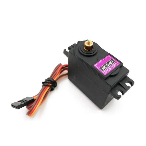 MG996R high-torque servo motors, 2-pack with metal gears and black housing (side view)