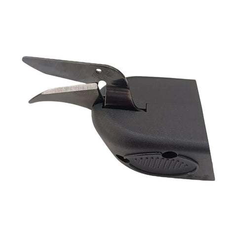 Heavy Duty Electric Scissors Blade Replacement For Fabric And Carpet close-up of cut blade for electric shears, black plastic mount.