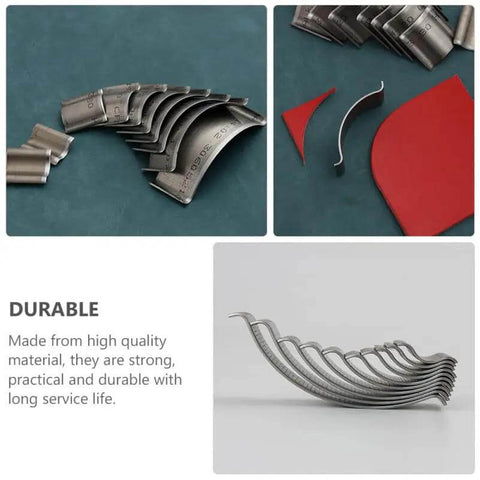 Stack of metal corner dies for Leather Corner Punch and Round Cutter Kit for belts and watch straps