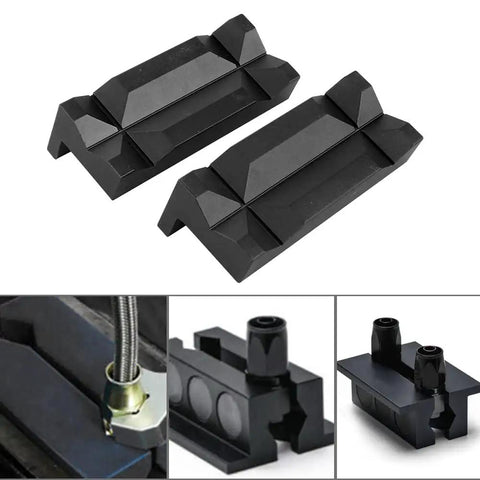 Top Shelf 4 Inch Aluminum Vise Jaw Pads Featuring Hella Strong Magnets And Reversible Design, black anodized aluminum design.