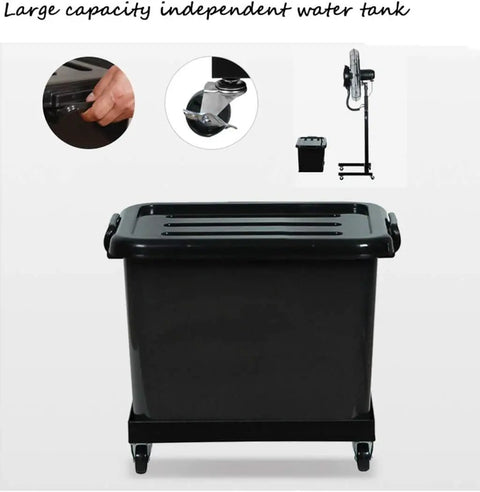 Large capacity independent water tank for cooling with wheels, designed for Keep The Vibe Cool With This Quiet Oscillating Standing Fan Featuring A Built In Mist Sprayer And Three Speed Settings For Bedrooms Living Rooms Or Tight College Dorm Spaces.