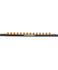 Front view of Three Eighths Inch Drive Magnetic Socket Rail With Fourteen Clips Aluminum Frame Ball Bearing Retention