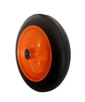 Hella Durable 14 Inch Solid Rubber Trolley Ball Caster Wheels for Heavy Duty Industrial Mining Equipment, orange and black wheel.