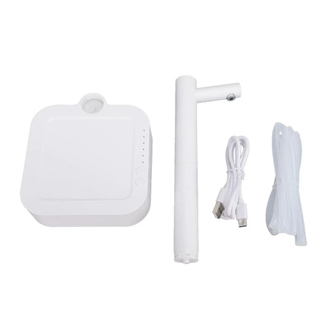 Desktop Water Bottle Dispenser With 7 Stage Adjustable Pump And Anti Slip Base components, including USB cable and nozzle.