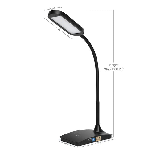 Ivy LED Desk Lamp With USB Port And 3 Way Touch Switch, Ultra Efficient Black Reading Light, 500 Lumen Task Lamp side view