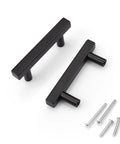 Two matte black T bar dresser drawer pulls with mounting screws, part of 10 Pack Square Cabinet Pulls Two And A Half Inch Matte Black T Bar Dresser Drawer Pulls For Kitchen Cabinets Wardrobe Bedroom Closet With Stainless Steel Construction Includes Mounting Screws And Installation Template For Easy Install