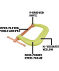 Spark-Duty 400CS Hi-Vis C-Clamp Kit with copper-spindle, Perma-Pad, and drop-forged construction, labeled parts visible