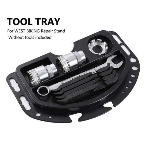 Bike Repair Stand With Magnetic Tool Tray And Four Compartment Organizer, black organizer with tool slots, no tools included