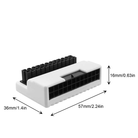 Dimensions of 24 Pin ATX Power 90 Degree Bend Adapter For Desktop Motherboards White FR4 Board Cable Organizer shown