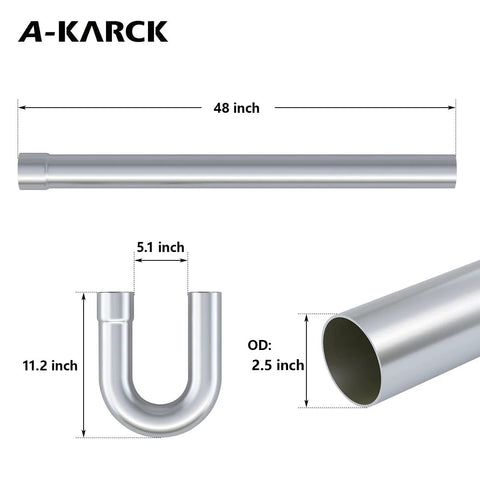 A-KARCK 8-piece 2.5 in OD 304 stainless steel exhaust mandrel bend kit with straight pipe and U-bends