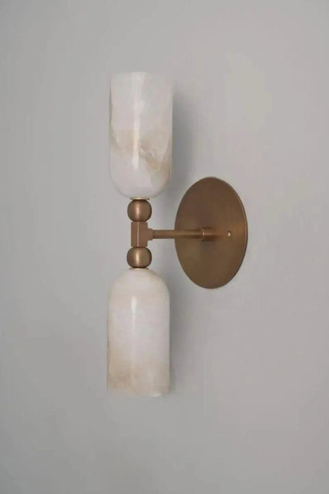 Alabaster Wall Sconce Lighting, Brass Wall Light Fixture with Natural Stone Shade, Double Cylinder Up Down Wall Lamp