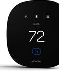 Front view of Smart Thermostat With Auto Schedule That Learns Your Preferences And Makes Energy Savings A No Brainer, black finish.