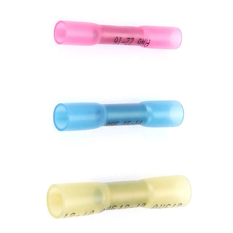 300 Pcs Heat Shrink Wire Connectors Assortment Kit With Insulated Sleeves, Red Blue Yellow Butt Terminals For Car Wiring, Waterproof Seal Against Elements And Vibration, Easy Color Code For Quick Hook Ups; pink blue yellow connectors