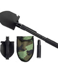 Folding Survival Shovel For Camping And Trekking, All In One Entrenching Tool with camo carry pouch and metal handle.