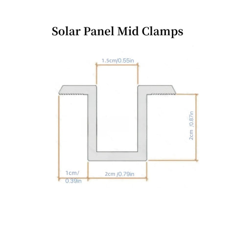 Rock Solid Solar Panel Mid Clamps Beefy 6061 Aluminum Alloy detailed dimensions and design for heavy-duty PV racks.