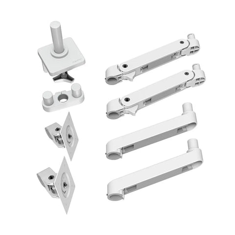 Heavy Duty Dual Monitor Desk Mount Stand With Smooth Swivel Arm And Perforated Base For Desktop Computer Setup parts layout