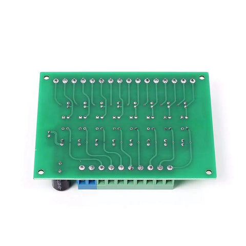 Back view of 8 Channel Voltage Level Converter Module From 24V To 3V3 For MCU And PLC PNP NPN Signal Translator Fast 20KHz Conversion Handy PCB Board For DIY Pros Everyday showing green circuit traces.