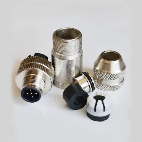 M12 5 Pin Male Connector B Coding Circular Field Wireable IP67 Waterproof Shielded Metal Shell Built Tough Straight Type Adapter