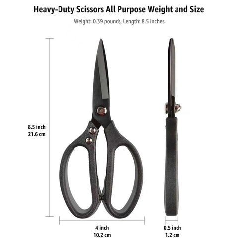 Heavy Duty Multipurpose Scissors With 8.5 Inch Stainless Steel Blades, Frosted Gray Comfort Grip Handle, with side and front view