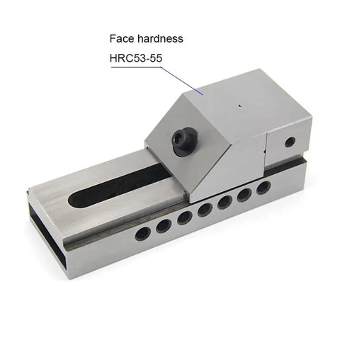 Heavy Duty Cnc Bench Vise With Kickass Grip And Versatile Clamping Slots For Rock Solid Holding Of Square And Round Parts Featuring Replaceable Jaws To Get Ya Work Done Fast showing face hardness HRC53-55 details.