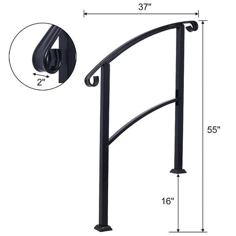 Sturdy As Nails Wrought Iron Handrails For Outdoor Steps With Curved Non Slip Grip Solid Black Porch Railing Kit dimensions 37x55 inches.