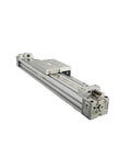 Tough As Nails Mechanical Joint Rodless Pneumatic Cylinder featuring precision linear guide rails in a compact design.