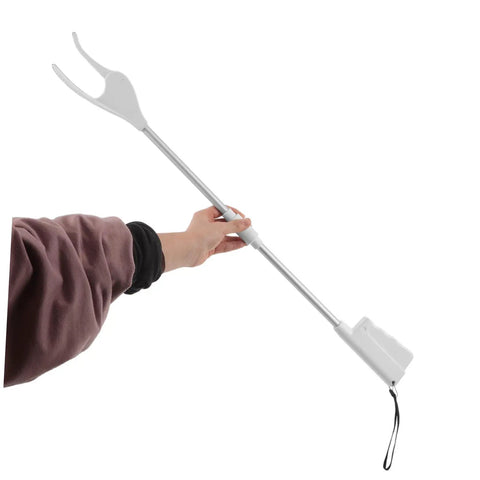 28 Inch Long Handle Grabber Reacher Tool for Seniors and Pregnant Women with Nonslip Grip, One Handed Operation, Lightweight Plastic and Stainless Steel Litter Picker for Easy Cleanup and Daily Independence, held by hand