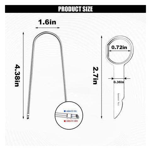4 Piece Car Radio Removal Tool Kit With Stainless Steel U Shaped Release Keys dimensions shown in inches