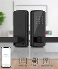 Fully Automatic Keyless Smart Lock App Controlled Heavy Duty Mortise Cylinder Hella Tight Security Setup For Modern Home And Apartment Straight Up Reliable Entry - front and side view with keypad and handle