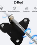 Ender 3 Dual Z Axis Upgrade Kit with lead screw shown on black metal base for 3D printer stability and precision improvements.