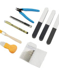 Pro 39 Piece Model Tools Kit For Gundam And Car Models DIY Hobby Craft Set with tweezers, pliers, files, and blades on display