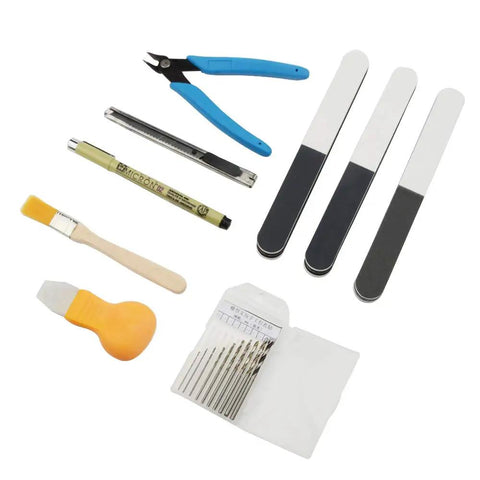 Pro 39 Piece Model Tools Kit For Gundam And Car Models DIY Hobby Craft Set with tweezers, pliers, files, and blades on display