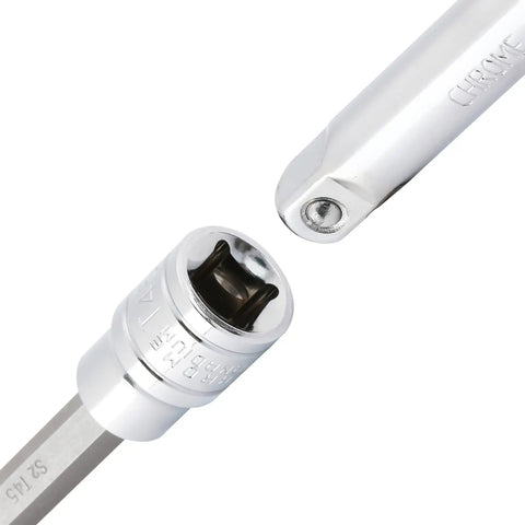 Close-up of 12 Piece 3/8 Inch Drive Extra Long Torx Bit Socket Set With CR V Chrome Vanadium and S2 Steel Bits, showing T10 connection
