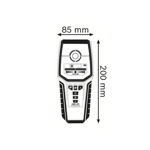 Straight Shooter Stud Finder And Wall Scanner That Skips The Guesswork On Wood Copper Steel And Live Wires In Drywall With One Touch Auto Calibration, 85mm x 200mm measurements shown.