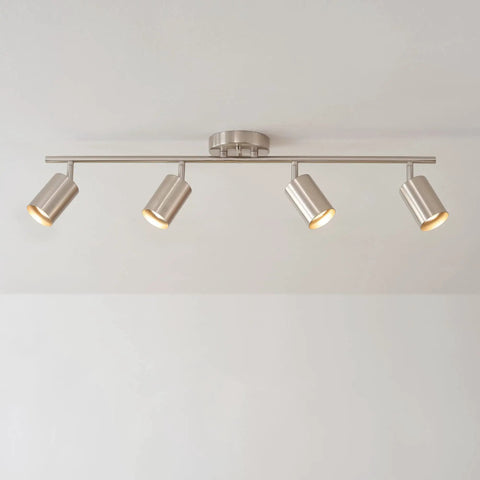 Pratt 4 Light Track Lighting Fixture in Brushed Nickel With Pivoting Heads, Minimalist Modern Spotlight Kit, Ceiling Rail System