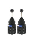 30mm Rod End Bearing Kit With Monolever 4 Way Joystick Switches Featuring Self Locking Latching Reset Momentary Toggle Cross Rocker 4NO For Rugged Heavy Duty High Load Capacity Applications, two black units