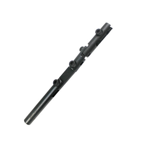 Black axial dial-indicator holder with three adjustable pivot joints on a long rod