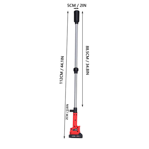 Heavy Duty Cordless Stick Transfer Pump With 720 GPH Flow For Diesel Gas And Water Use, showing dimensions and design details.