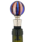 Blue Swirl Murano Glass Bottle Stopper Handcrafted In Venice Italy For Wine Lovers And Barware Buffs With Authentic Traditional Craftsmanship One Of A Kind 1.5 Inch Diameter
