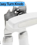 Close-up of Heavy Duty Stainless Steel Can Opener With Smooth Edge And Bottle Openers Soft Comfortable Handle Oversized Turn Knob