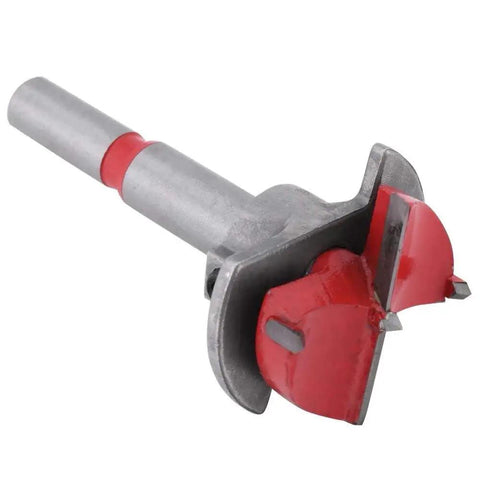 Heavy Duty 35MM Carbide Tipped Forstner Bit And Hinge Cutter Set Pro Shop Favorite, metal cutting tool with red carbide tip.